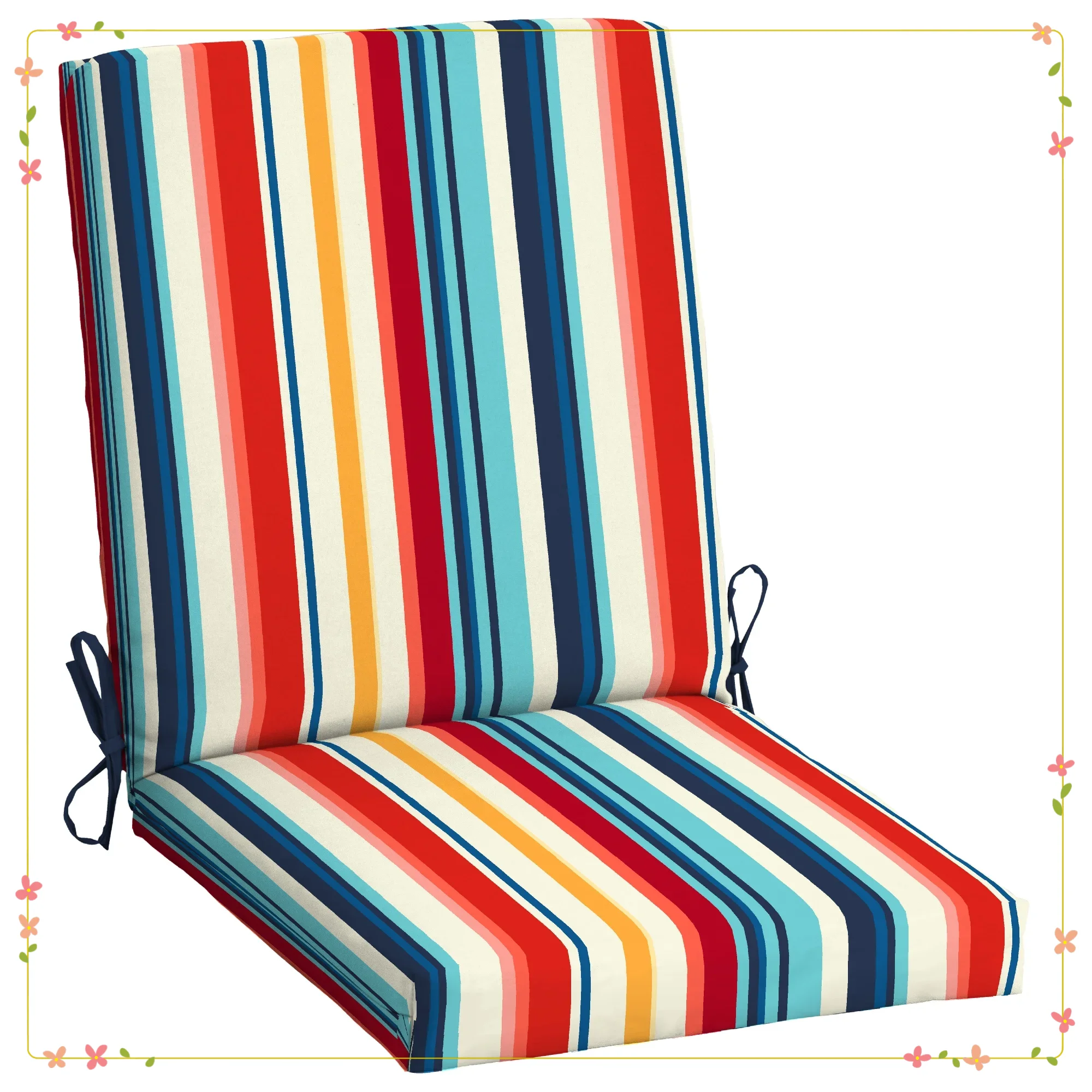 

37x19.5 Inch Modern Multi Stripe Outdoor Chair Cushion, Water Resistant Rectangle Pad for Patio, Deck and Poolside
