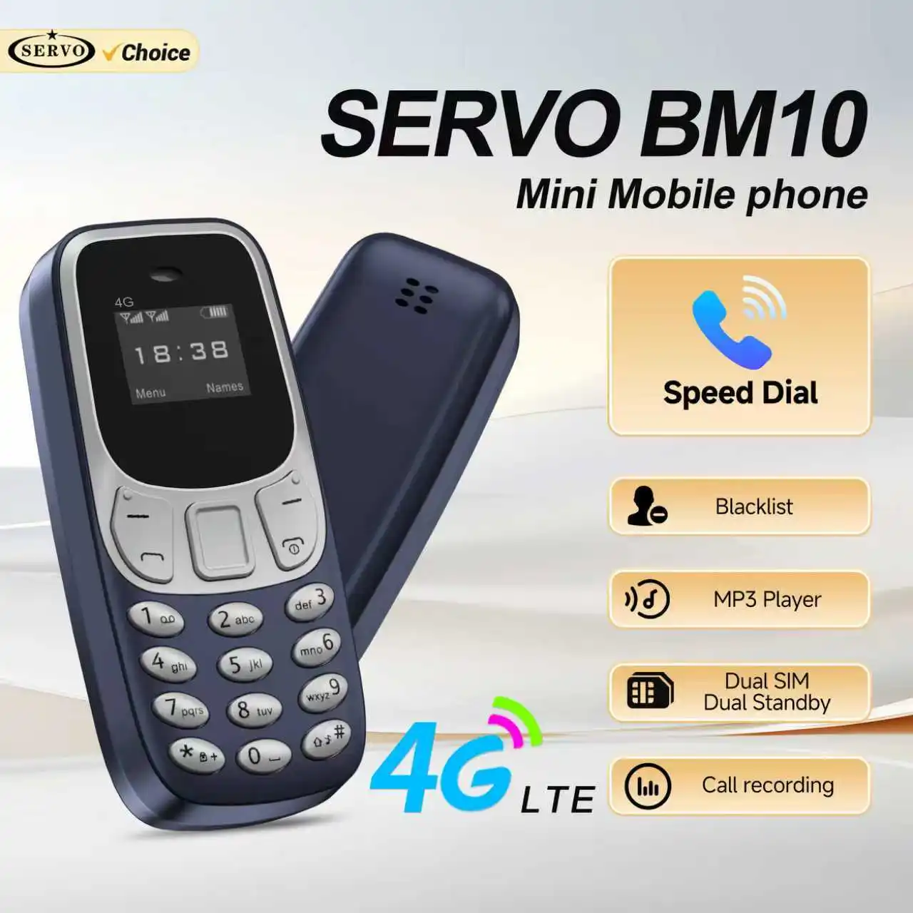SERVO BM10 Super Mini Mobile Phone 4G LTE Dual SIM Standby Speed Dial Call Recording Blacklist MP3 Player Small Backup Cellphone