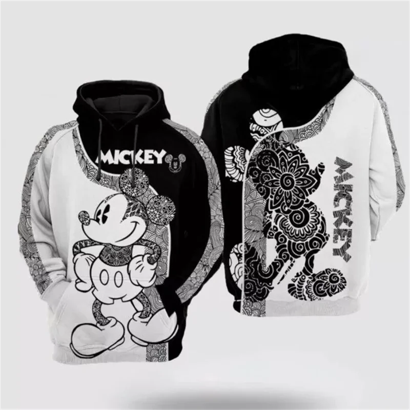 Hoodie Disney Mickey Mouse, jaket Fashion kasual harian pria wanita, pakaian berkerudung bercetak kartun musim gugur