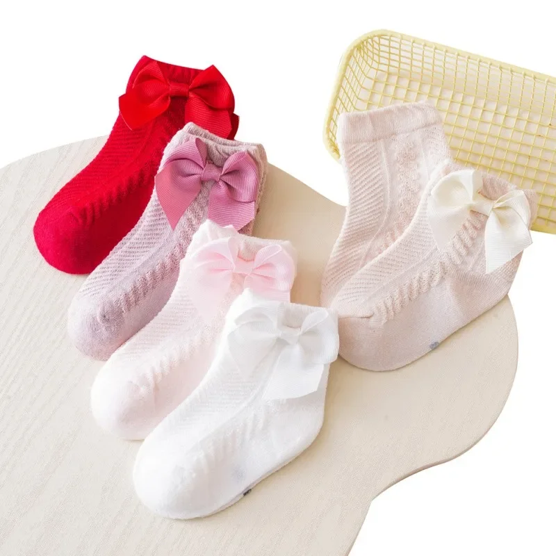 Mild seed Kleinkind Baby Mädchen Söckchen weiche dünne Baumwoll socken atmungsaktive Sommers ocken mit Schleifen für Kleinkinder 0-3 Jahre