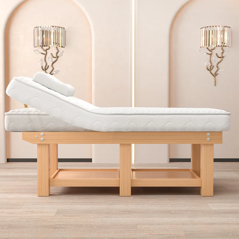 Solid wood latex beauty bed beauty salon special massage bed physiotherapy bed ear pattern embroidery eyelash moxibustion massag