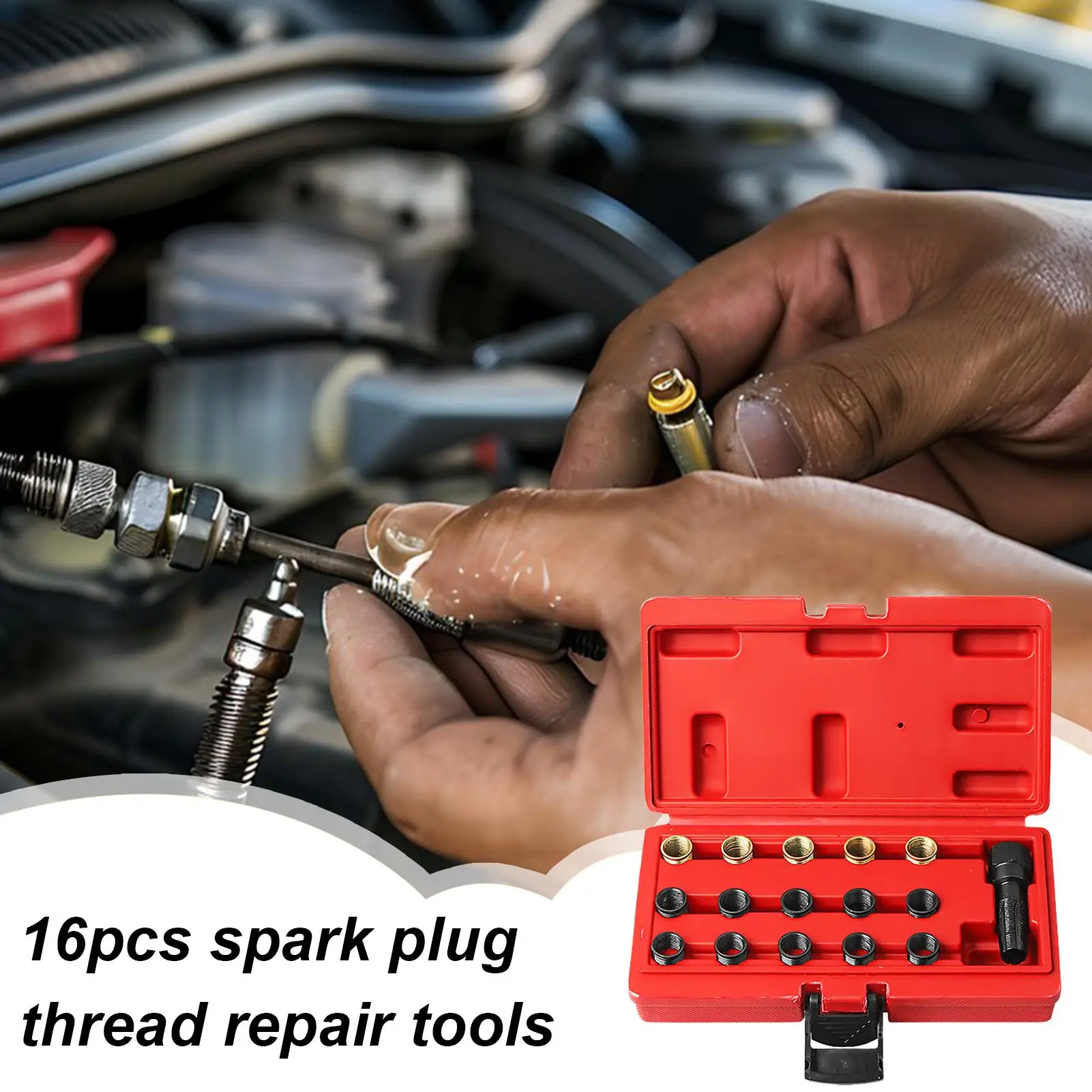 Plug Helicoil Kit 16 Piece Socket Helicoil Repair Tools Set With Portable Case For Truck Car Suv Rv Sedan Automotive Engines