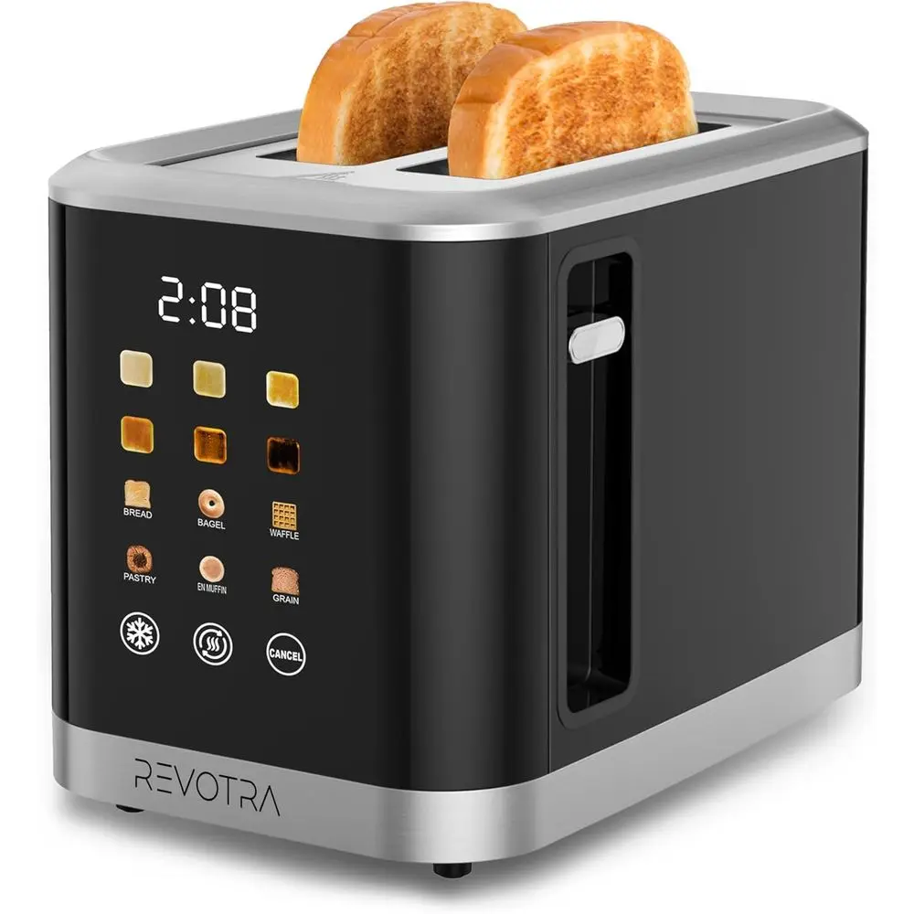 

Тостер на 2 тоста из нержавеющей стали с LED-дисплеем, сверхширокими слотами, 6 настройками степени поджаривания, функциями разморозки/подогрева/отмены обработки, съемным лотком для крошек