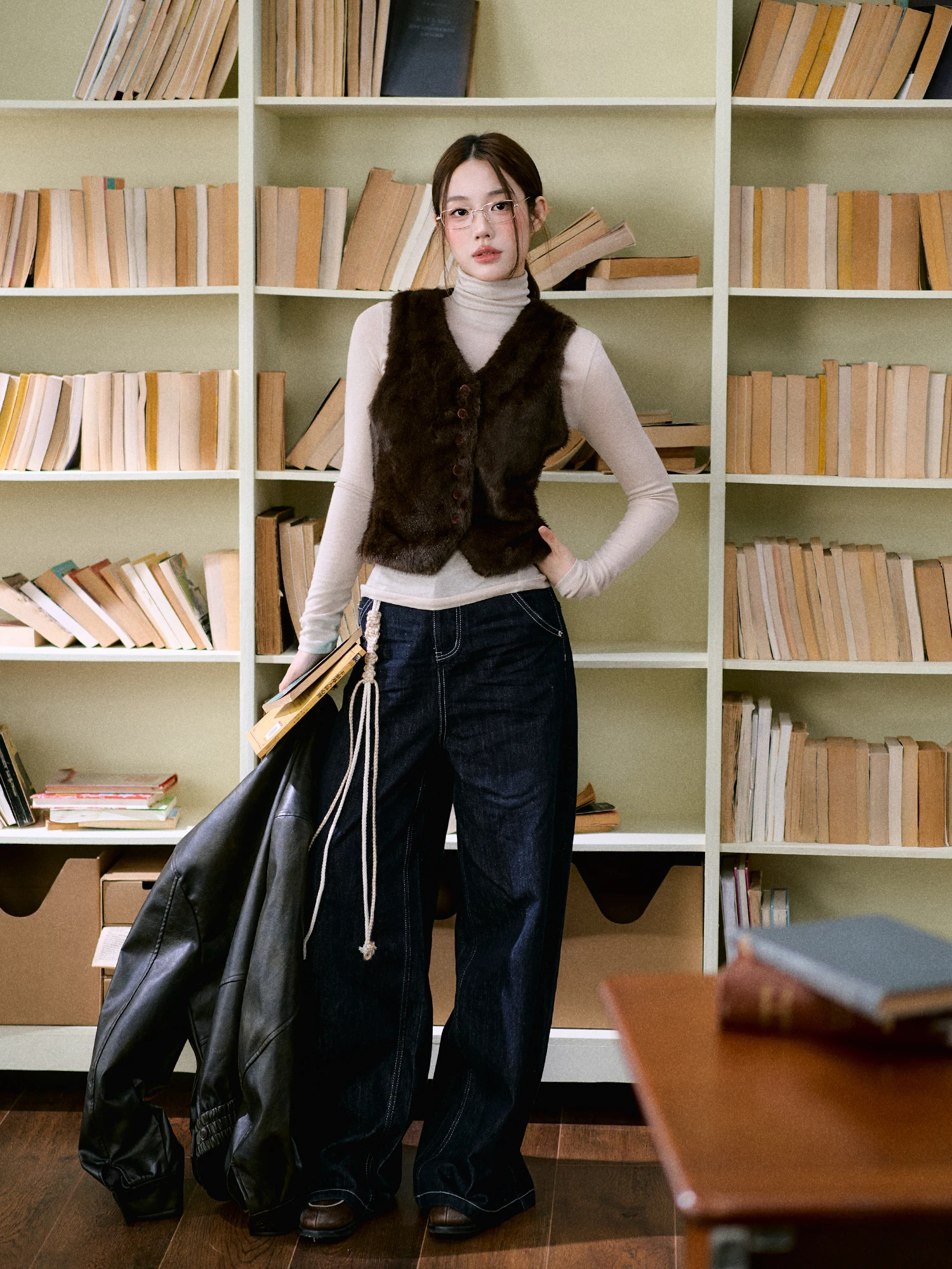 LaluneDuCiel Manteau ort vintage décontracté pour femme Jaet Gilet simile à la fourrure Vêtements d'extérieur pour l'hiver Polyvalent en fibre de polyester de qualité