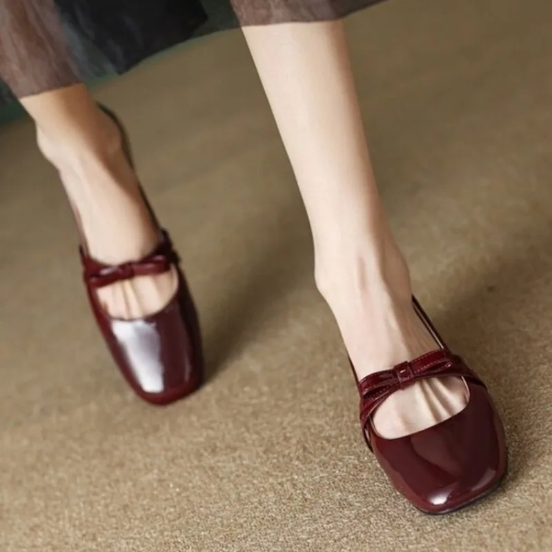 Square Toe Black Ladies Summer Footwear Mary Jane Low Heel Elegant Japanese Style Lolita Red Gothic Shoes for Women