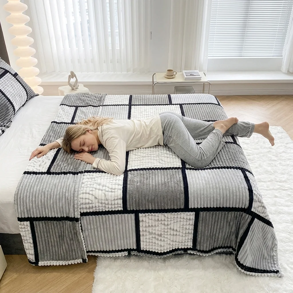 Large Check Plush Blanket Big Grid Fuzzy Throw Cozy Warm Soft for Bed Couch All Sizes (Twin/Full/Queen/King)