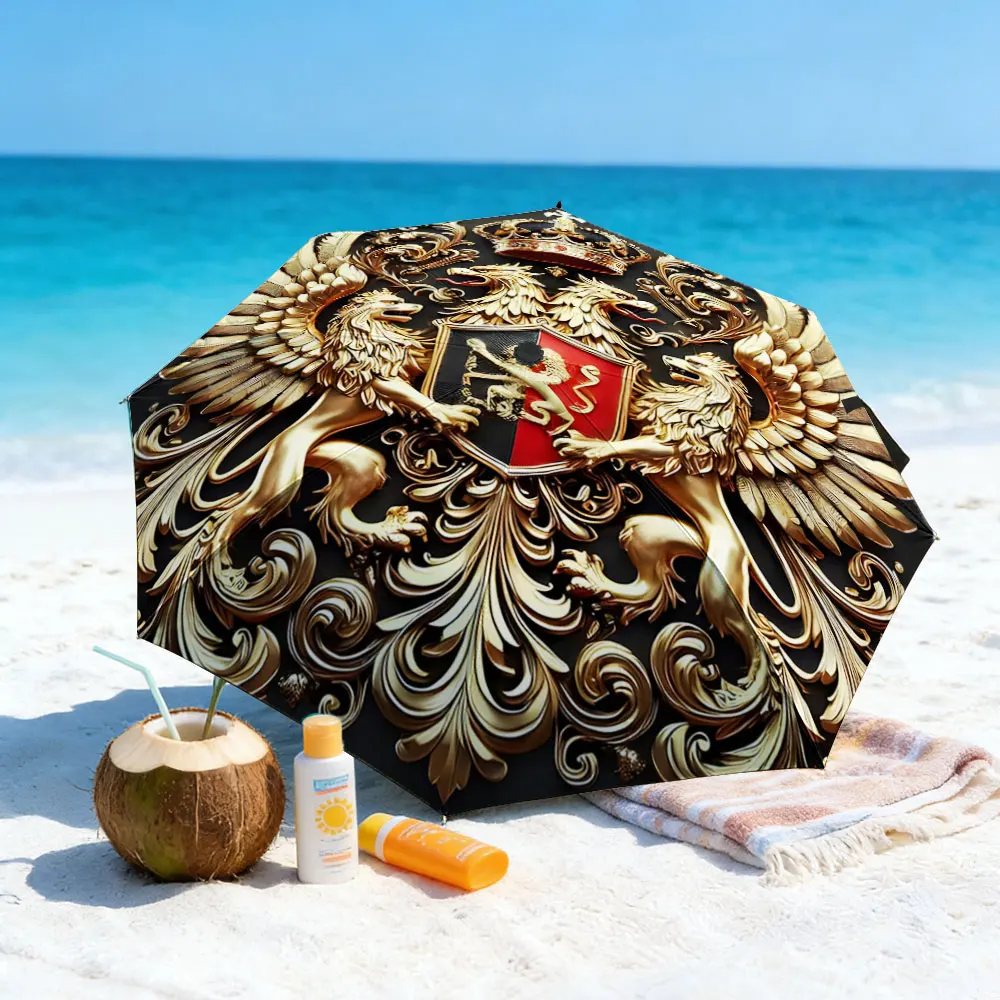 1PC Royal Design Umbrella by a Lakeside Picnic Print 8 Iron Ribs Folding Umbrella Auto-Open Fashion Sunshade