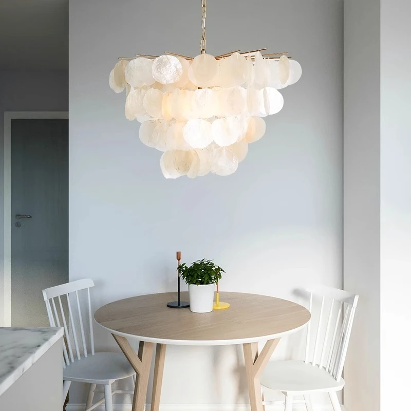 

Postmodern Shell Chandelier Light for High Ceiling Dinning Room Bedroom Round White Ceiling Pendant Lights for Kitchen Island