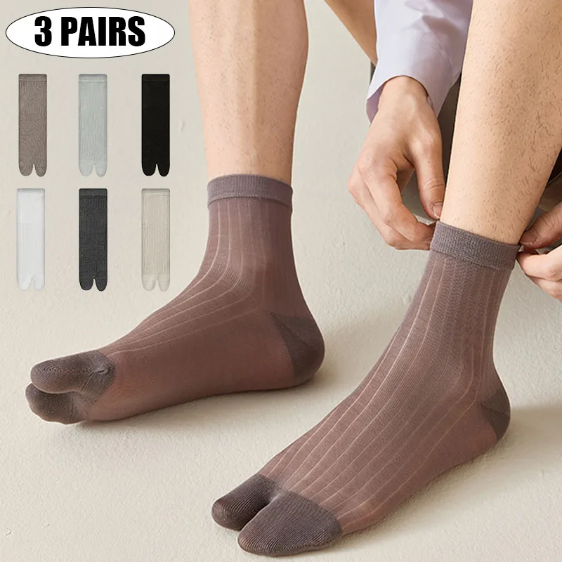 

3Pairs Men Toe Socks Breathable Mesh Ultra-Thin High Quality Split-Toe Sock Fashionable Elastic Sweat Absorbent Casual Sox