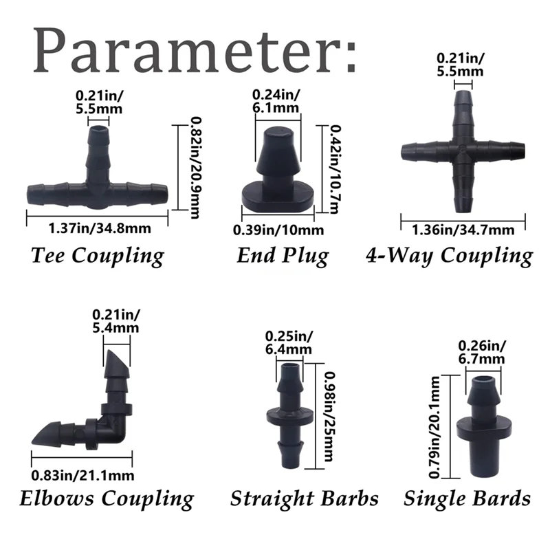 Kit de conectores farpados para irrigação por gotejamento, conectores farpados, acessórios de irrigação para jardim vegetal, gramado, vaso de flores