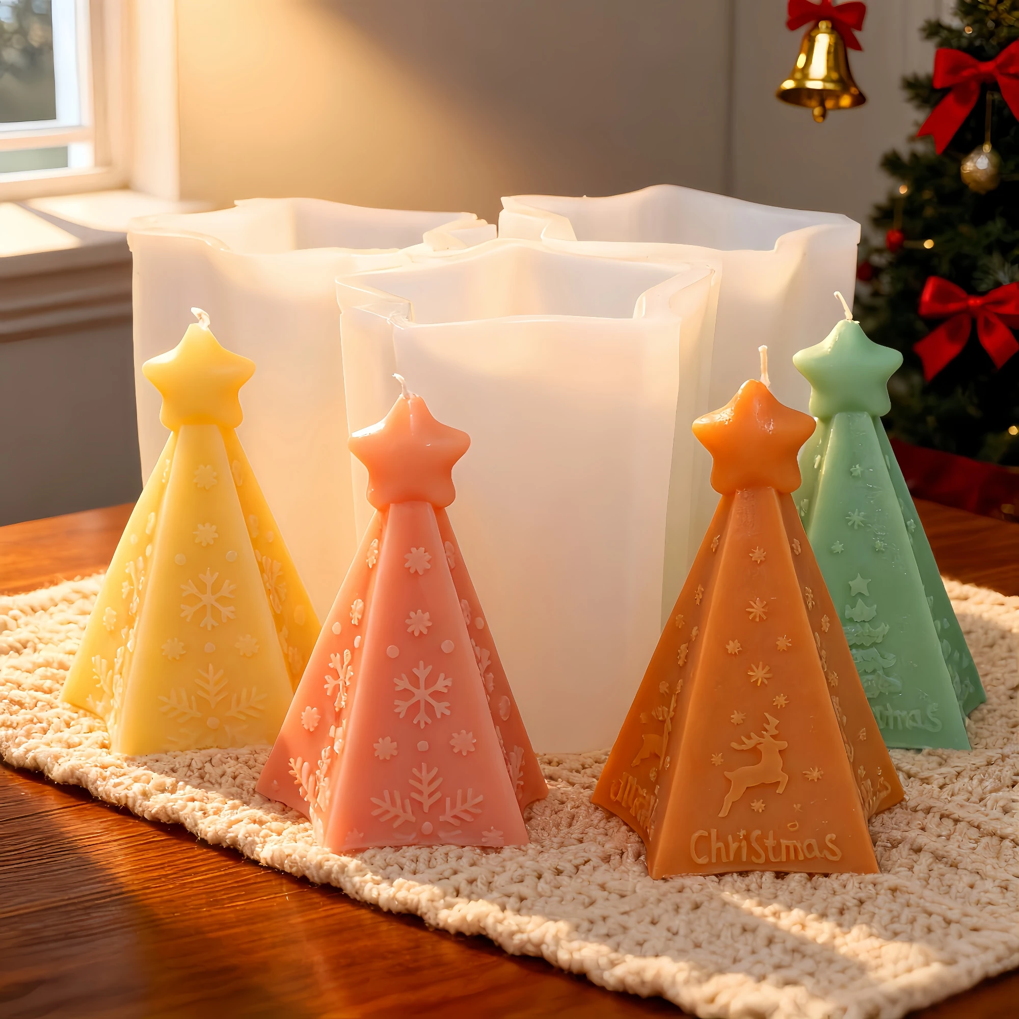 Dreieck Kegel Stern Weihnachtsbaum Silikon Kerze Form DIY mit Elch Schneeflocke Details Weihnachten Gips Handwerk Home Decor