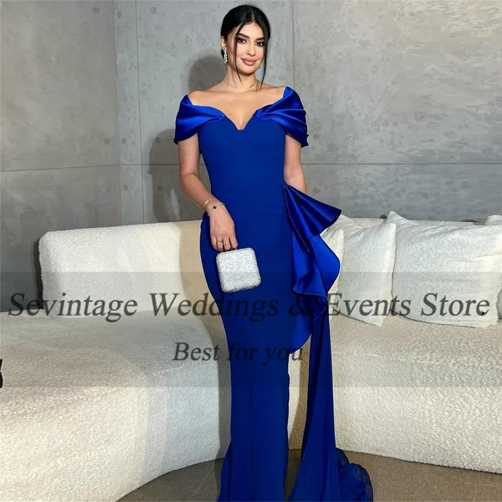 Sevintage Vintage Royal Blue Prom Dresses Mermaid V-Neck Off The Shoulder Floor Length Party Gowns vestidos de graduación 2024