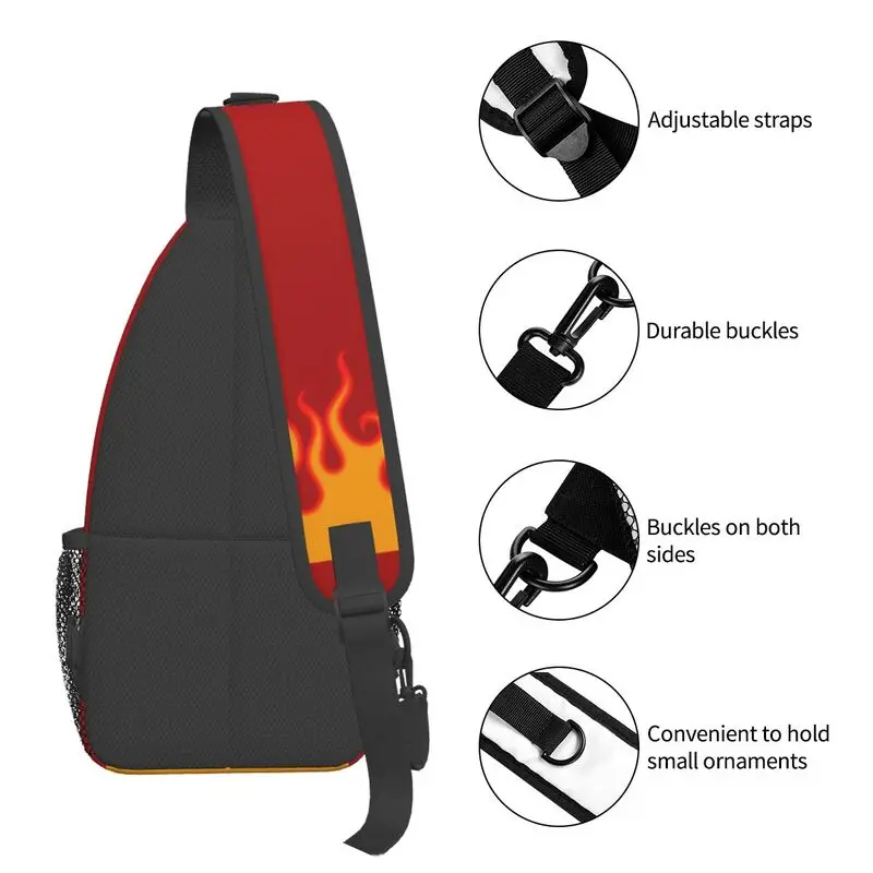 Mochila cruzada con llamas de fuego para hombre, bolso de hombro para el pecho, a la moda, para acampar y ciclismo