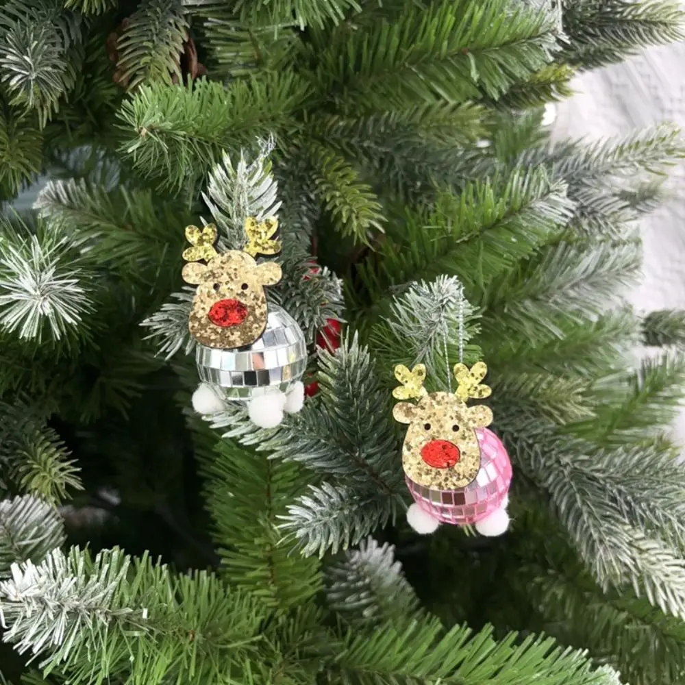 

4cm Christmas Mirror Deer Pendant Cute Shatterproof Elk Disco Mirror Ball Ornament Exquisite Reusable