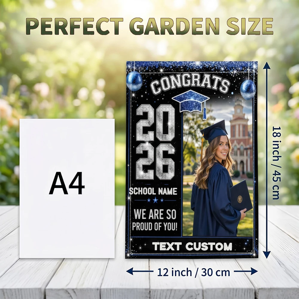 Garden flag custom Name Photo And School Name Black Blue Glitter Balloons Best product Gifts for Graduates - view 4