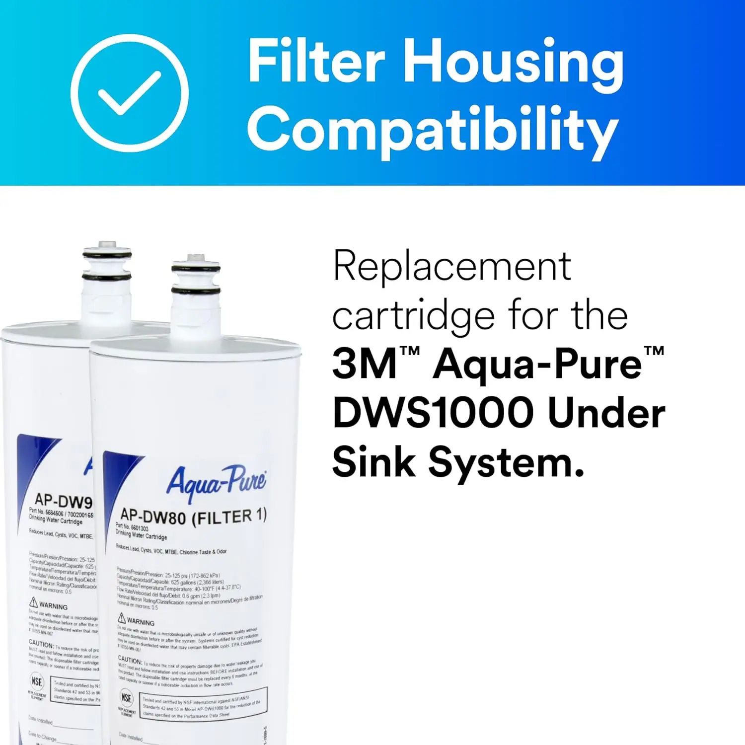 Aqua-Pure Under Sink Replacement Water Filter AP-DW80/90, For Aqua-Pure AP-DWS1000, Reduces Particulate, Chlorine Taste and O