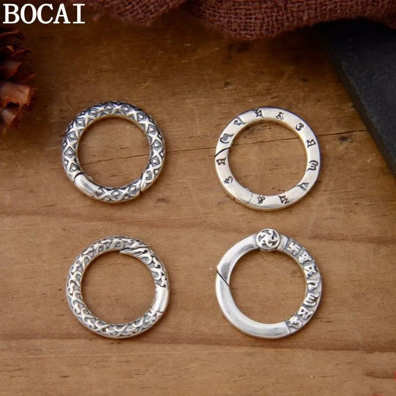 BOCAI S925 Sterling Silver Charms Pendants for Women Men Retro Closed Loop Chain Connecting Buckle New Fashion Jewelry Wholesale