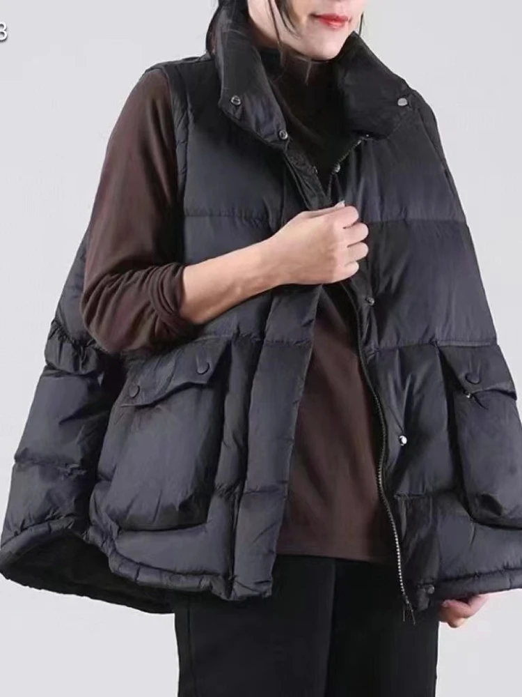 2025 Nuovo Piumino Autunno Inverno Vintage Colletto Casual Cappotto Allentato Top Donna Increspato Cuciture 90% Anatra Bianca Piumino Carro Armato