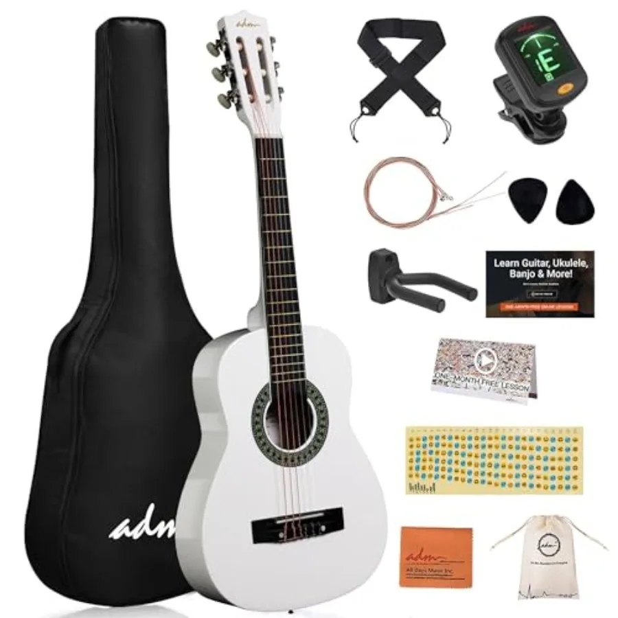 

Beginner acoustic classical guitar with nylon strings, wooden body, natural wood color, ideal for kids, students, and youthincl