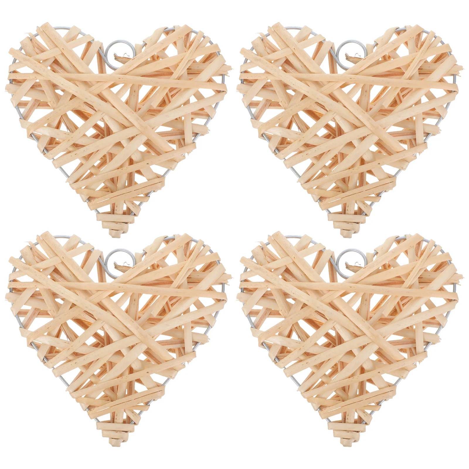 

4Pcs Willow Woven Heart Pendant Rattan Hanging Decorations 15cm Sturdy Natural Material Festival Wedding Party Room Wall Window