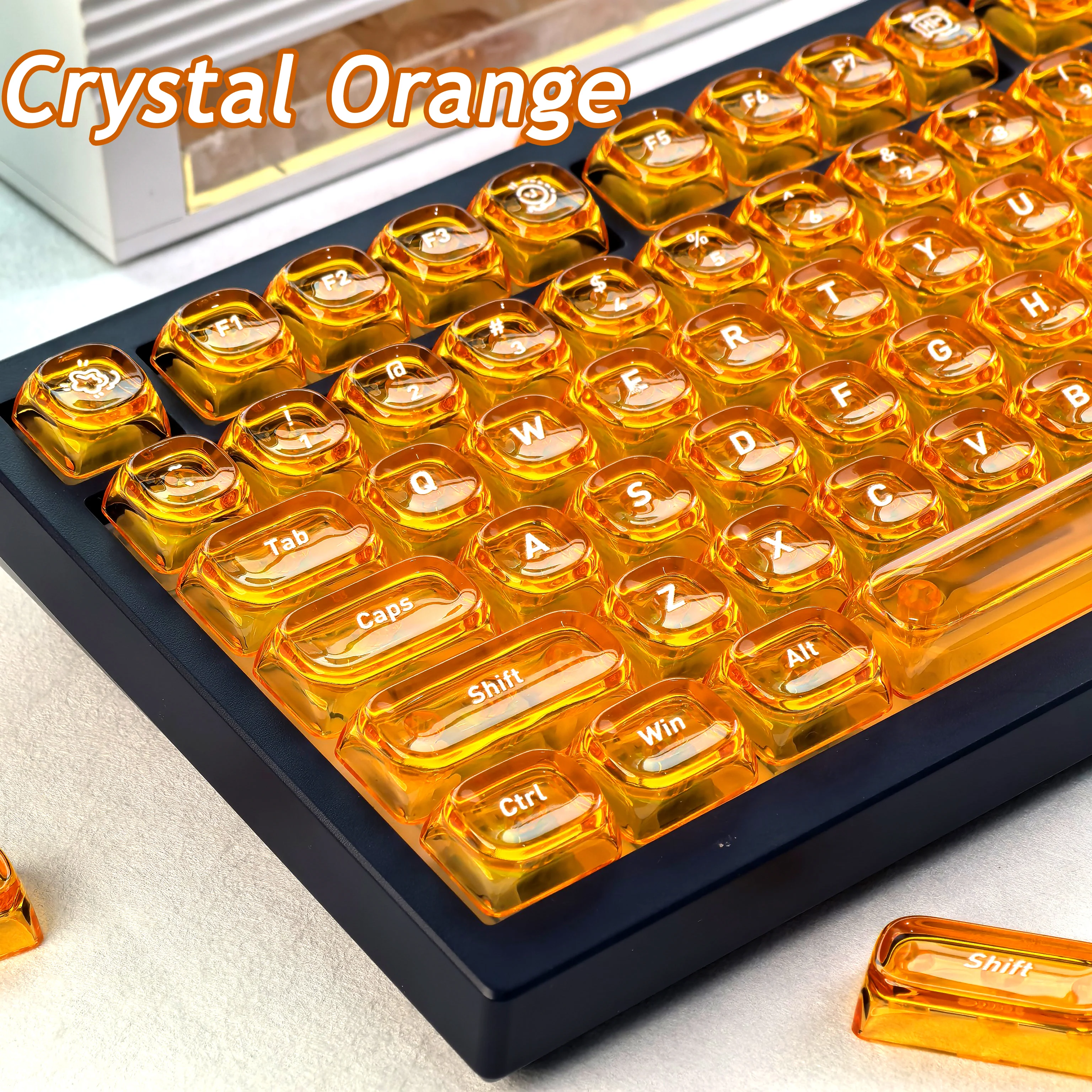 MAIMOOO Orange Crystal Keycaps Soft Candy Thick Ice Texture Backlit Transparent PC Silk Screen MOA Mechanical Keyboard Keycaps