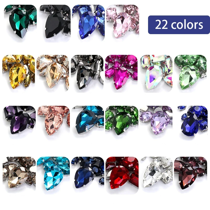 DIY Rhinestone Jewelry 50pcs Mixed Color Crystal Single Claw Sewing Drill Accessories with Holes for Bridal Headwear