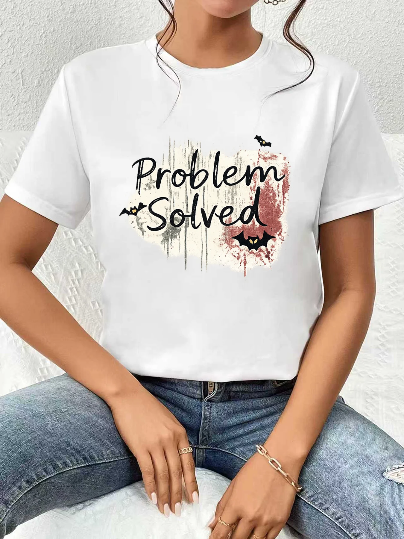 

【WDS03147】Женская футболка с круглым вырезом и принтом в виде букв, летняя повседневная модная футболка с коротким рукавом, универсальный топ