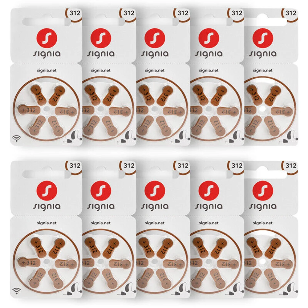 Hearing Aid Batteries 60 PCS Signia 1.45V High Performance 312 312A A312 PR41. Battery For BTE CIC RIC  Hearing Aids