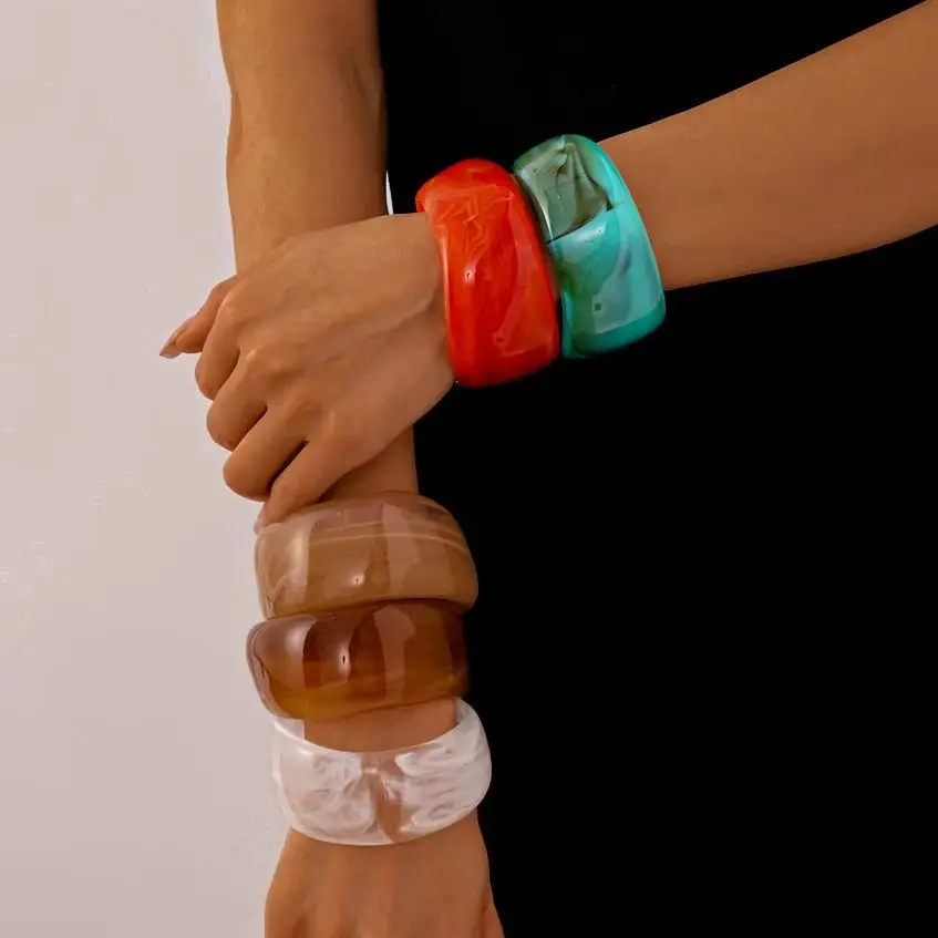 

Retro Mixed Color Irregular Geometric Acrylic Wide Bangle for Women Exaggerated Resin Chunky Cuff Bracelets Boho Jewelry Gifts