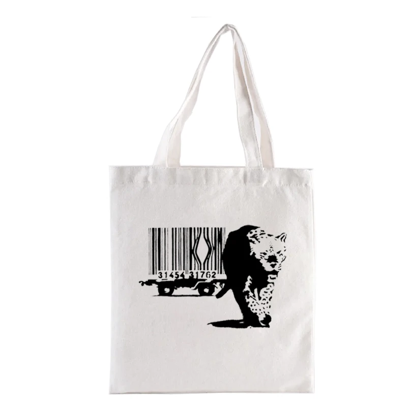 Banksy Animal Rights Graphic Printing Shopping Bag Funny Tote Bags Women's Handbag Casual Totes Totebag Female Handbags Fashion