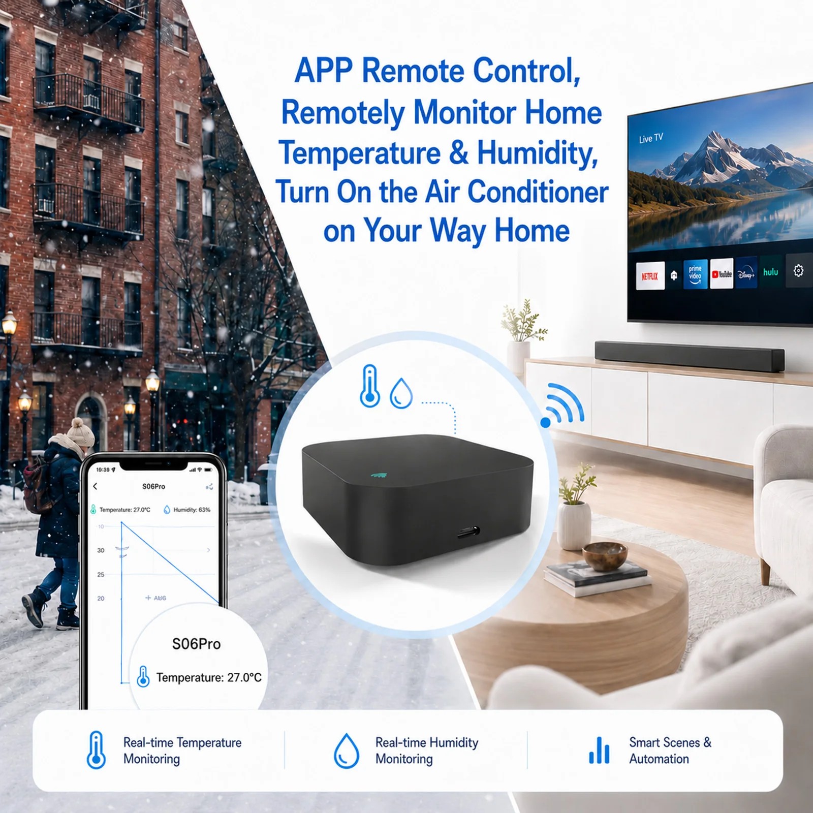 Tuya WiFi IR Remote Control with Built-in Temperature Humidity Sensor Smart Home Controller for TV AC Smart Life Alexa Google