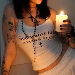 2000s Aesthetic Goth Letter Crop Top Y2k Clothes Gothic Emo Girl Vest Baby Tees Vintage Women Sleeveless Sexy T-shirt Streetwear