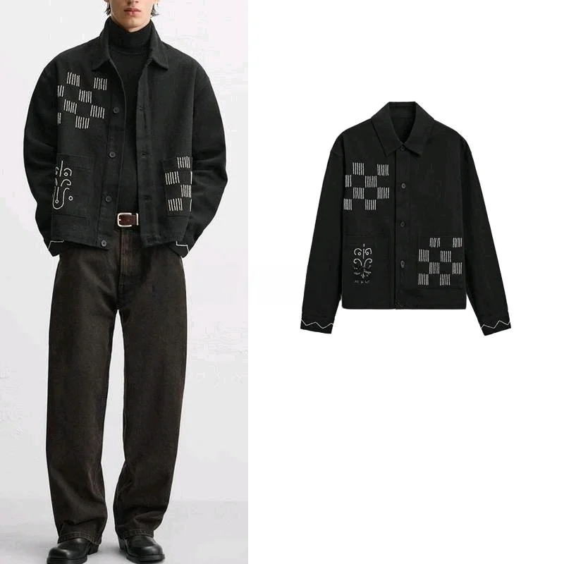 

American Sle Casual Embroidered Bead Jaet irt Sle Coat Spring New Arrival Men's Clothing Loose Fit Modern Sle