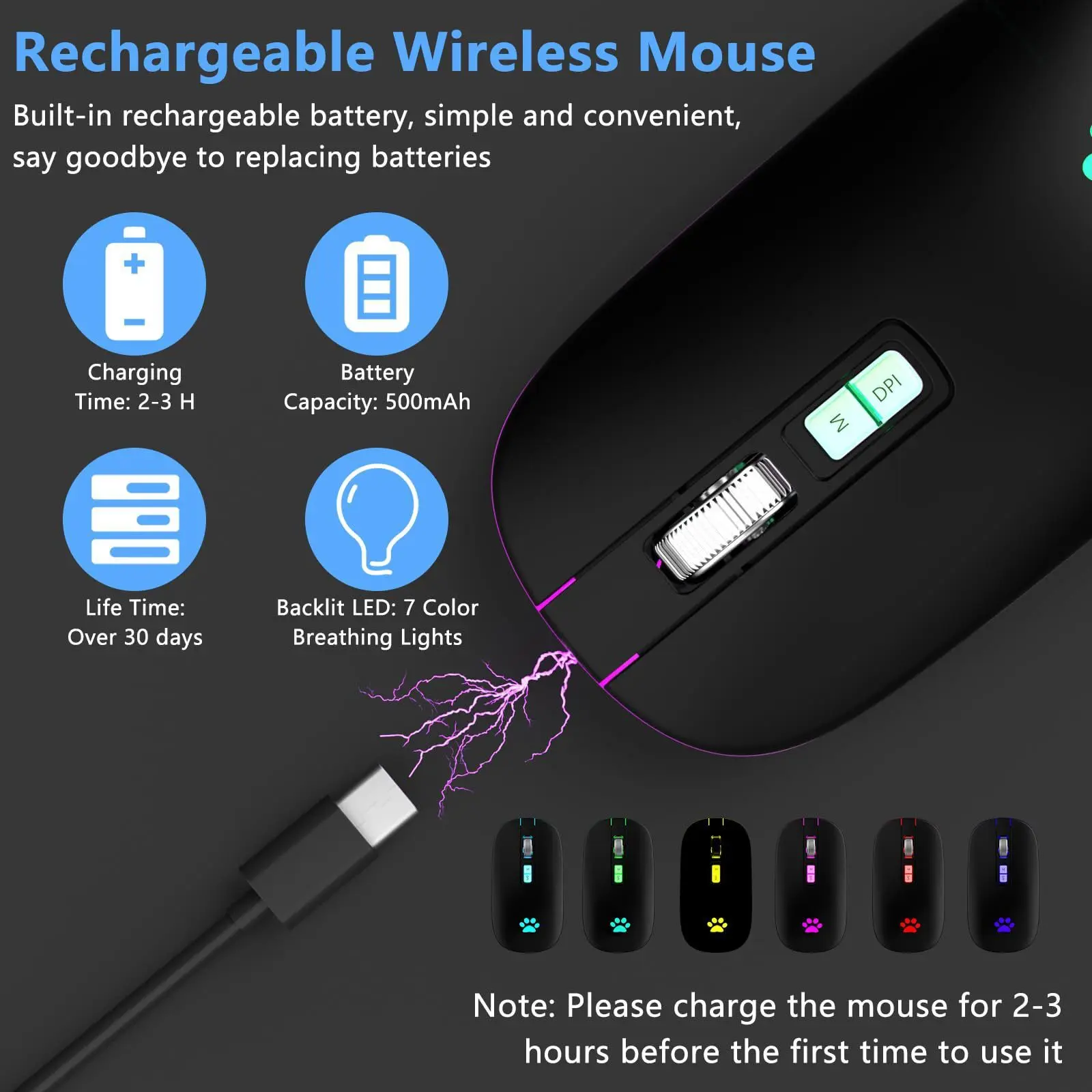 Usb&Type-c Dual Interface 2.4G Wireless Mouse Cute Cat Paw Print Rechargeable RGB Light Silent Office Optical Mice For Girl Gift