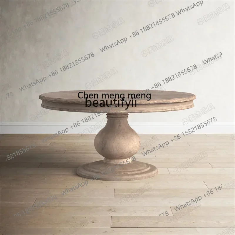 ss7486 SSSolid wood dining table round table household ash wood round dining table American retro 1.2 meters log restaurantNew L