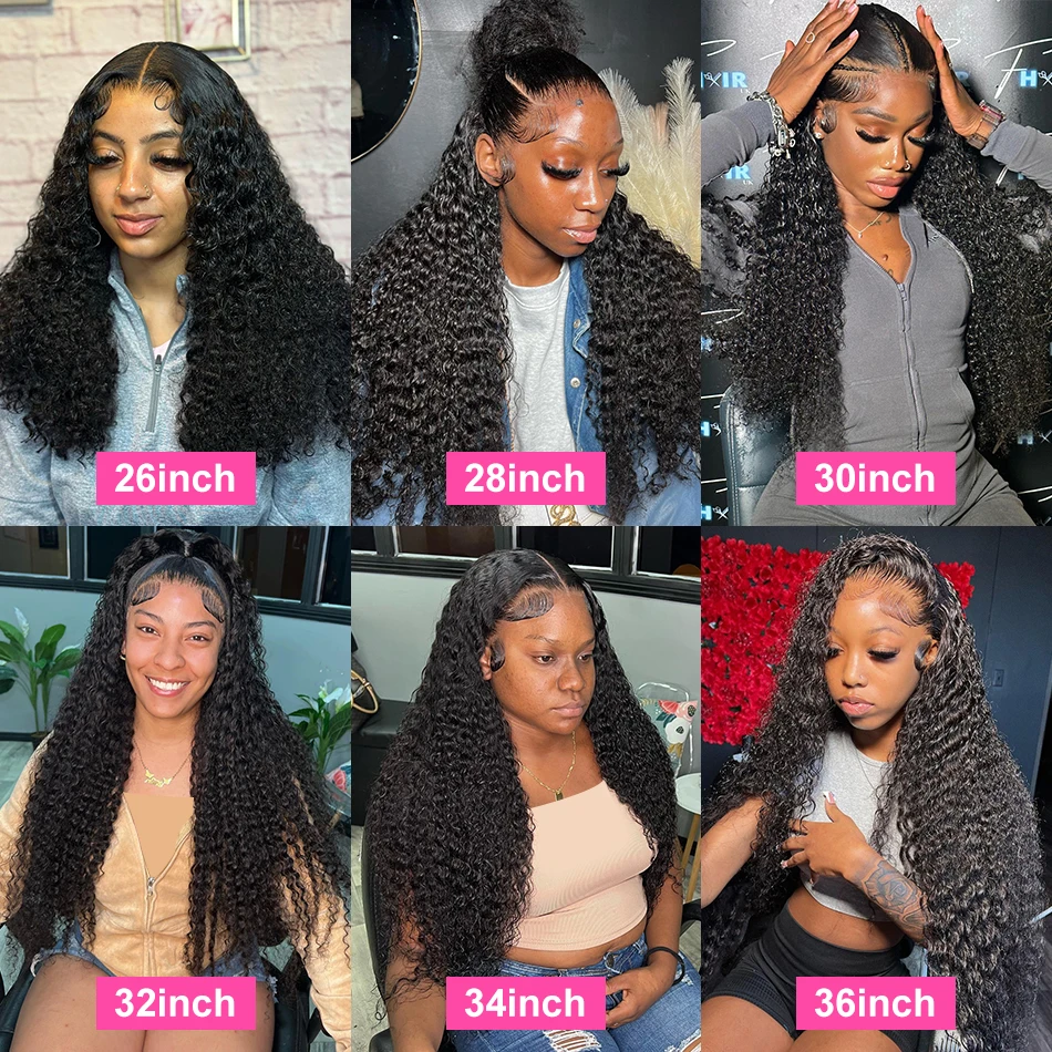 40 inch Black curly 13x6 hd lace frontal wig deep water wave human hair 100% brazilian choice for women cheap on sale clearance