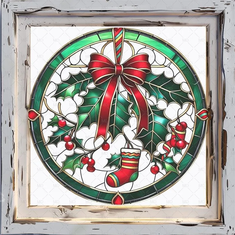 VIKAMA Holly Bow Stocking Window Clings, Self-Adhesive Removable Xmas Glass Sticker Decal for Home Door Party Decor