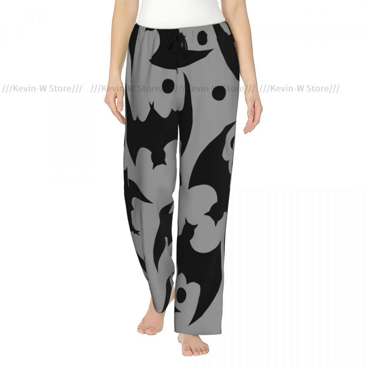 

Warm Flannel Sleep Pants for Women Gray Black Bats Pajama Bottoms with Elastic Waist