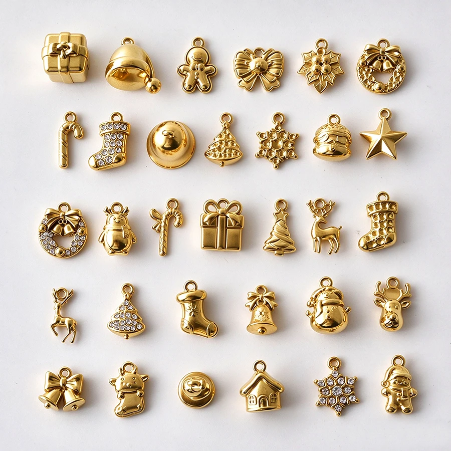 5pcs Christmas Snowflake Boots Bell Candy Garland Charms 3D Stainless Steel Jewelry Pendant DIY Xmas Earrings Bracelet Necklace