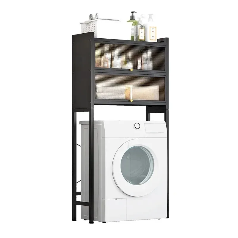 New Arrival Large Capacity Multilevel Storage Rack Dustproof Washing Machine Shelf with Door Bathroom Toiletries Storage Cabinet