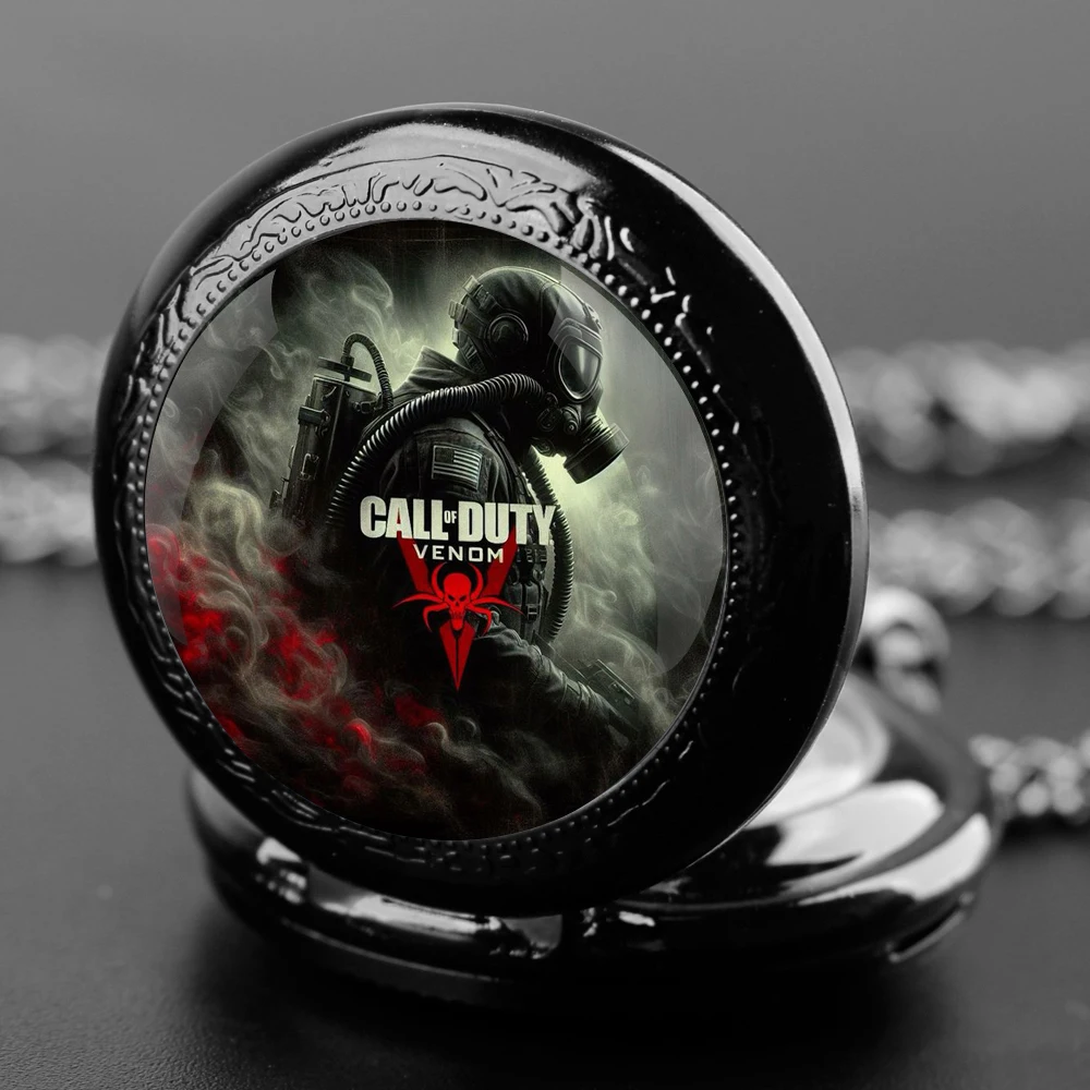 Reloj de bolsillo con cúpula de cristal Retro Call of Duty Ghosts - Regalo de joyería unisex de cuarzo negro
