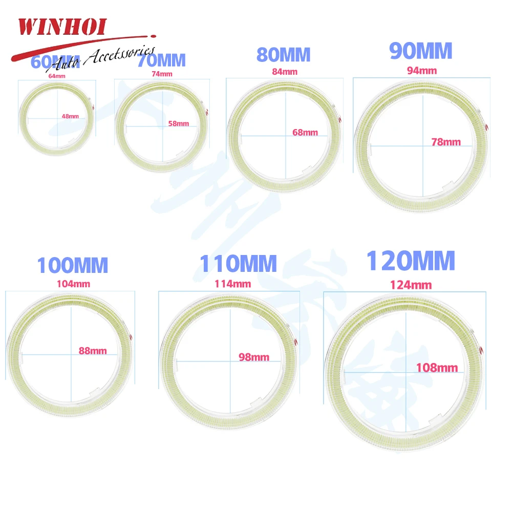 1PC COB LED Angel Eyes Bulb Halo Ring Lamp 12-24V Fog Light Car Daytime Running Light DRL Decorative Lights 70 80 90 100 110mm