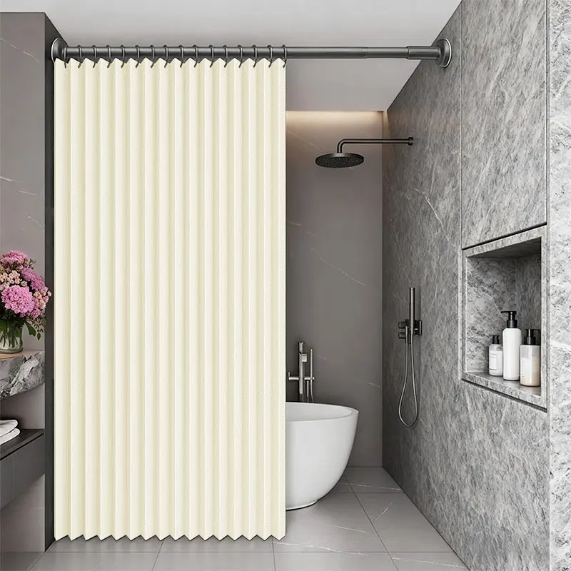 No Drill Foldable Shower Curtain Semi Transparent Privacy Screen with Hooks for Rental Apartment Dorm Bathroom Easy Install Ligh