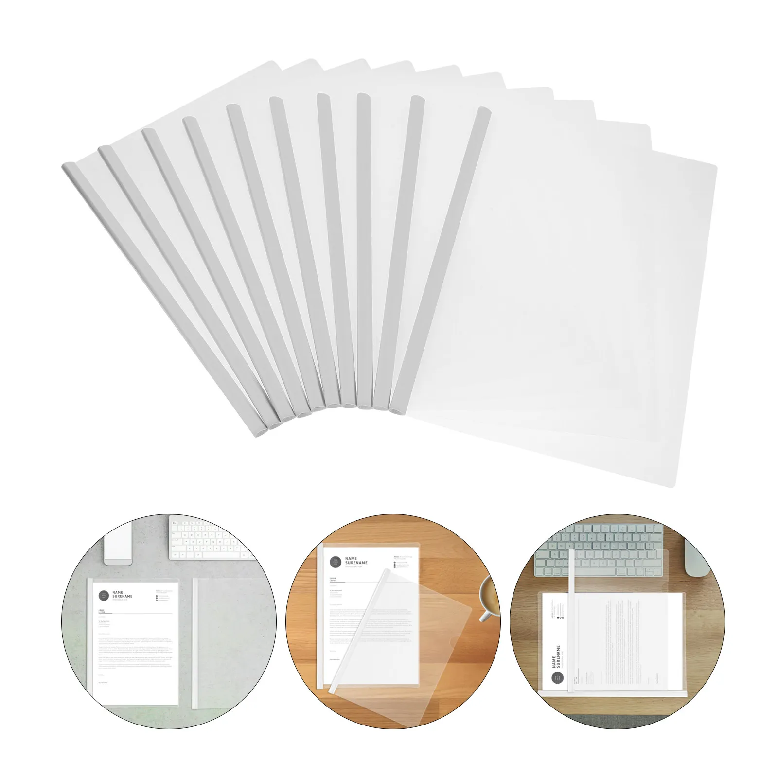 

10Pcs Clear Document Folder with Sliding Bar for Office School Teachers Students File Organization A4 Report Covers Presentation
