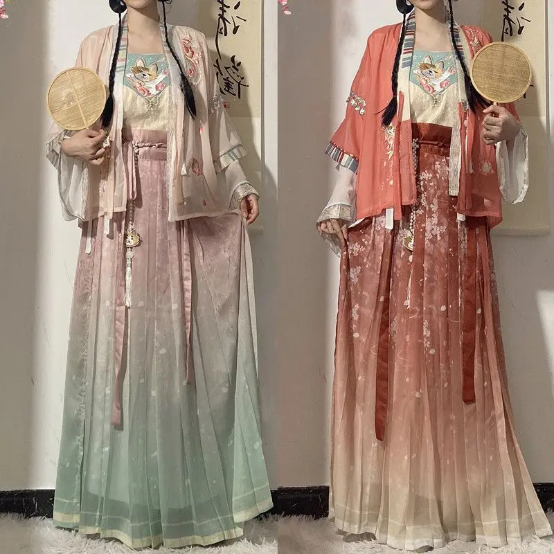 Sukienka Hanfu Vintage Song Dynasty zestaw kobiet elegancki kwiatowy Print Princess Cosplay parkiet suknie kobiece słodka wróżka sukienka