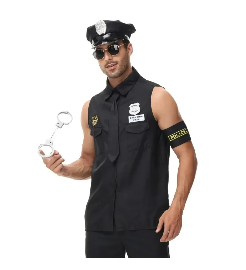 Adulto Uomo America Costume della Polizia degli Stati Uniti Top Camicia da Uomo Poliziotto Cosplay Set di Abbigliamento di Halloween
