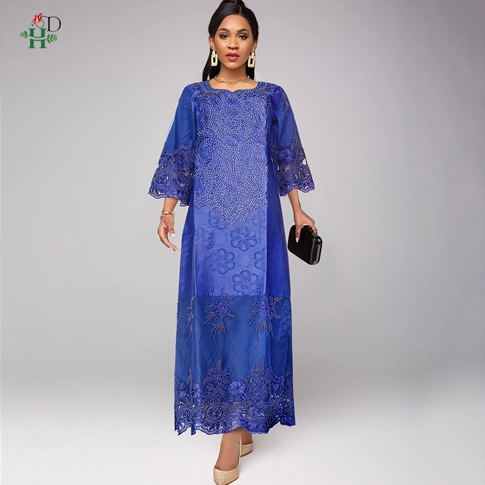 H & D فساتين بازان التقليدية الأفريقية أنيقة للنساء مقاس كبير رداء ماكسي لحفلات الزفاف ثوب مسائي ملابس أفريقيا عمامة نيجيريا #2