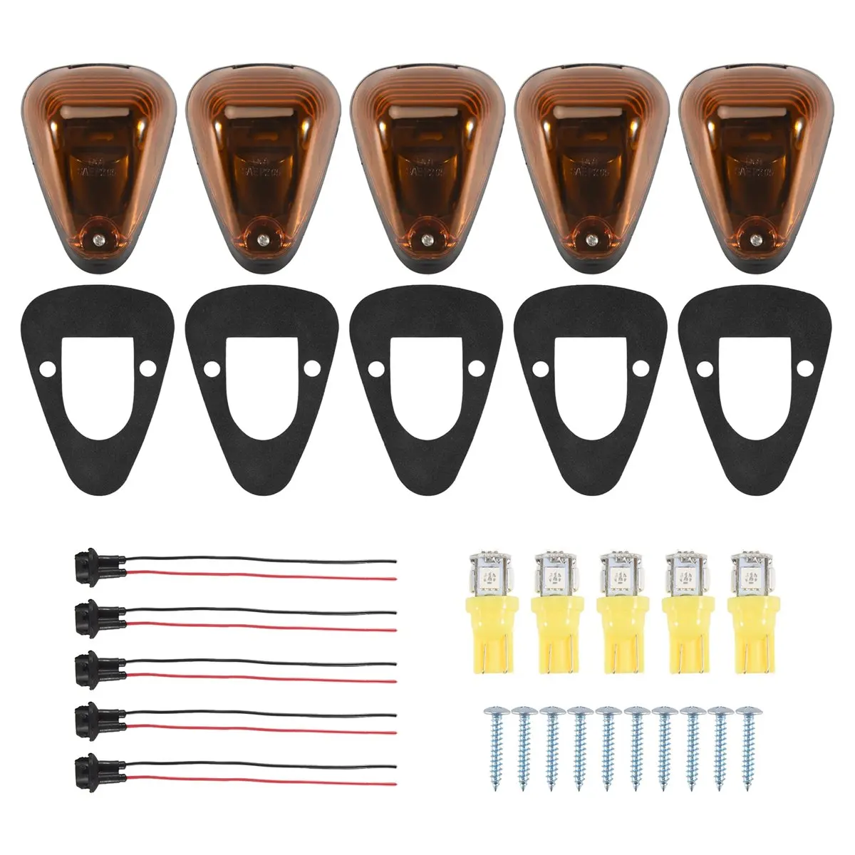 新品-5パック-キャブマーカーライト-アンバーレンズ-ルーフランニングライト-配線付き-フォード-f150-f250-f350-f450-f550-f65-e150-1999-2016用