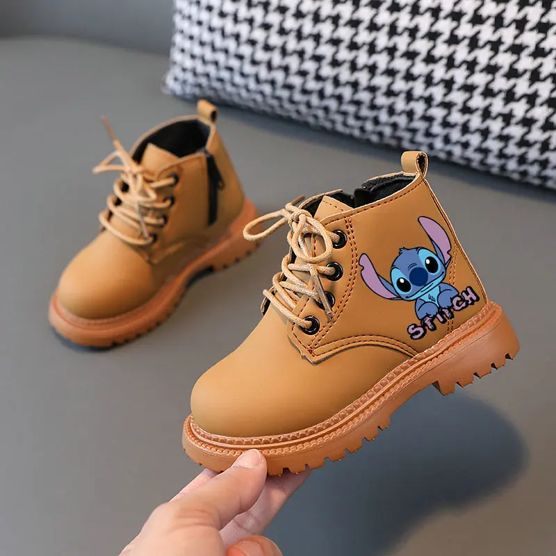 Stitch Children\'s boots Stitch Boys Girls Ankle Boots Kids Fashion Leather Short Boots Kids Non-Slip Shoes Toddler Size 21-30