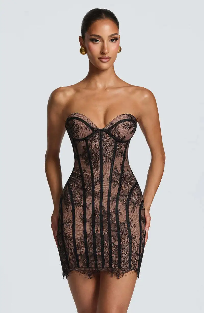 Rochie Midi Elegantă Dantelă Decolteu Fără Bretele - alternate angle